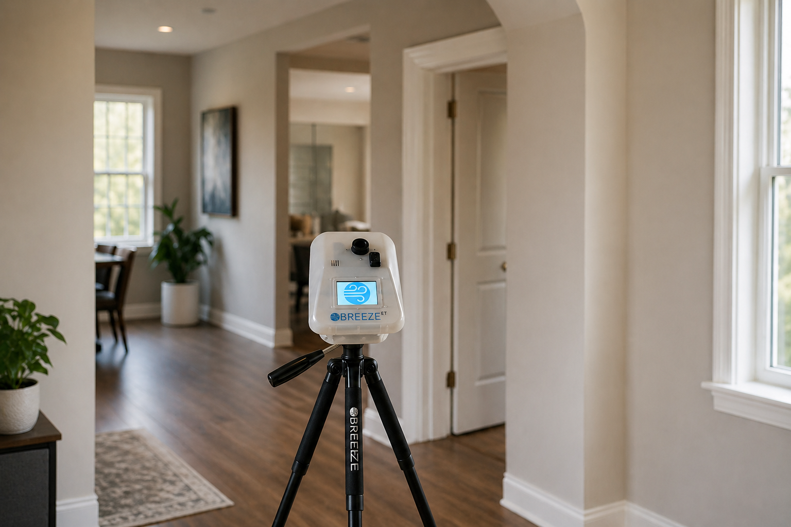 Mold Warrior technician taking a moisture and thermal reading during an indoor air quality check
